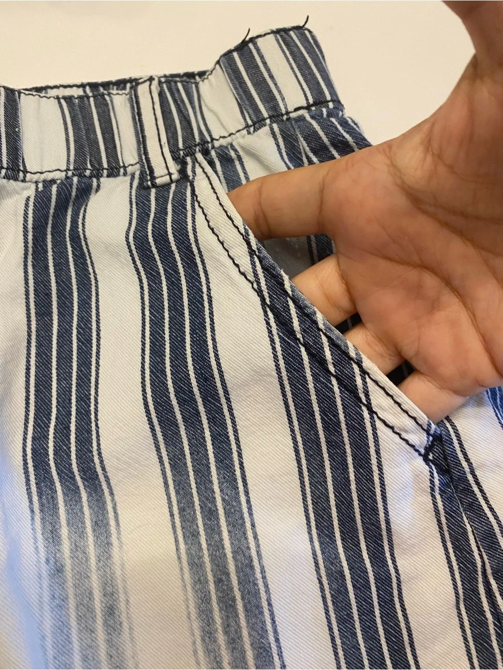 Rewash Navy & White Vertical Stripe Frayed-Hem Jean Shorts